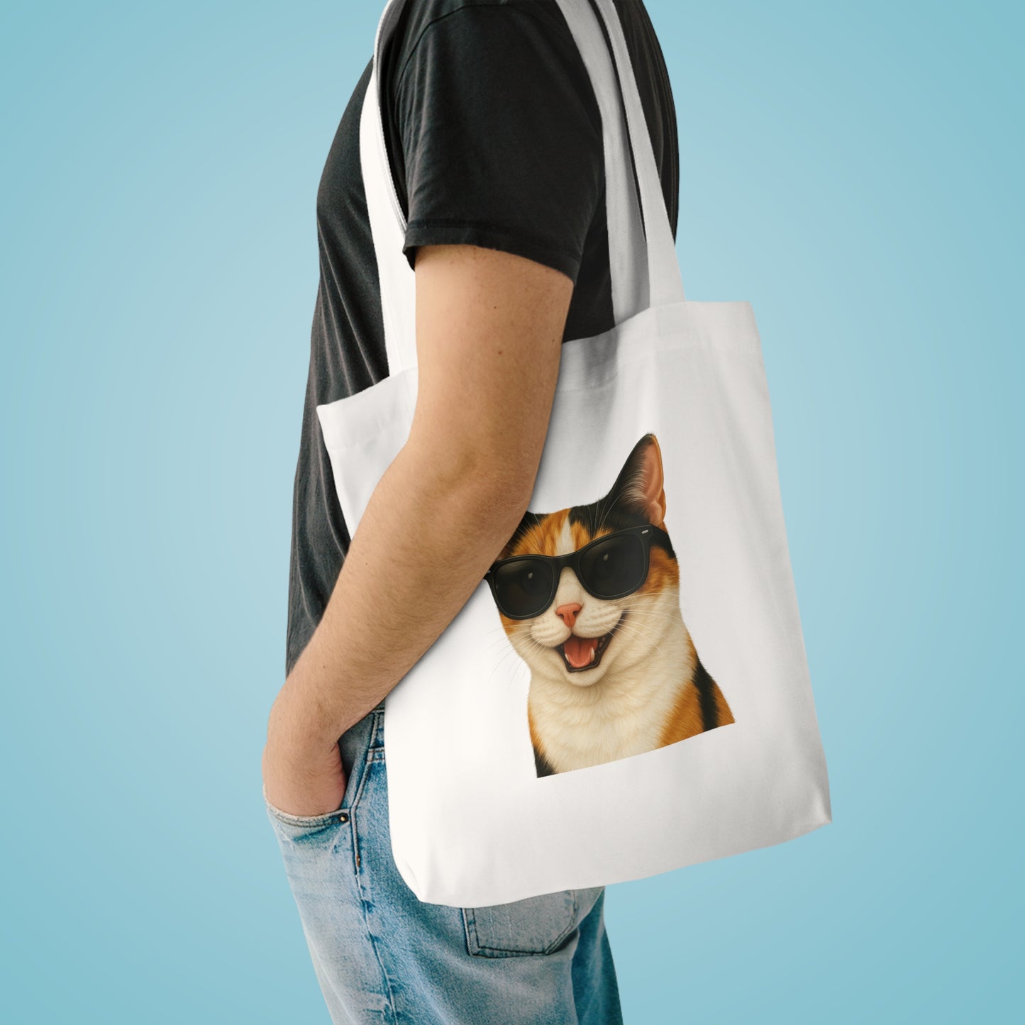 Calico Shorthair Cat Wearing Sunglasses Cotton Tote Bag