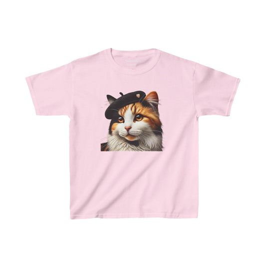 Calico Cat Wearing  a Heart Beret Youth T-Shirt - Too Cute Pets