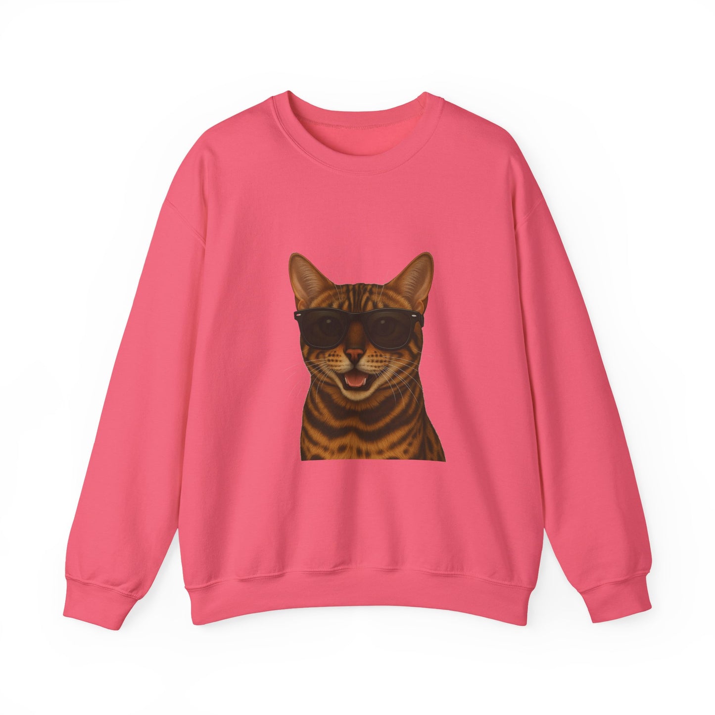 Bengal Cat Wearing Sunglasses - Adult Crewneck Sweatshirt