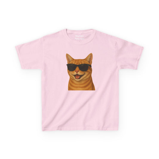 Domestic Shorthaired Orange Tabby Cat Wearing Sunglasses Kids Tee