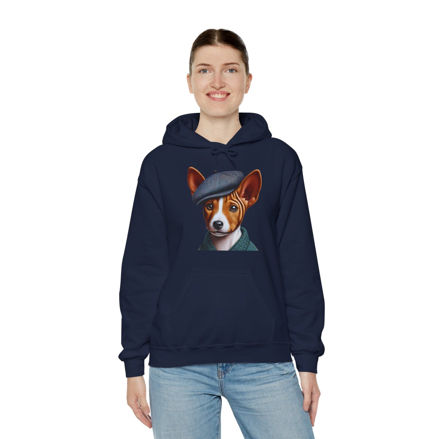 Cute Basenji Pup Wearing A Tweed Flat Cap - Adult Hoodie - Too Cute Pets