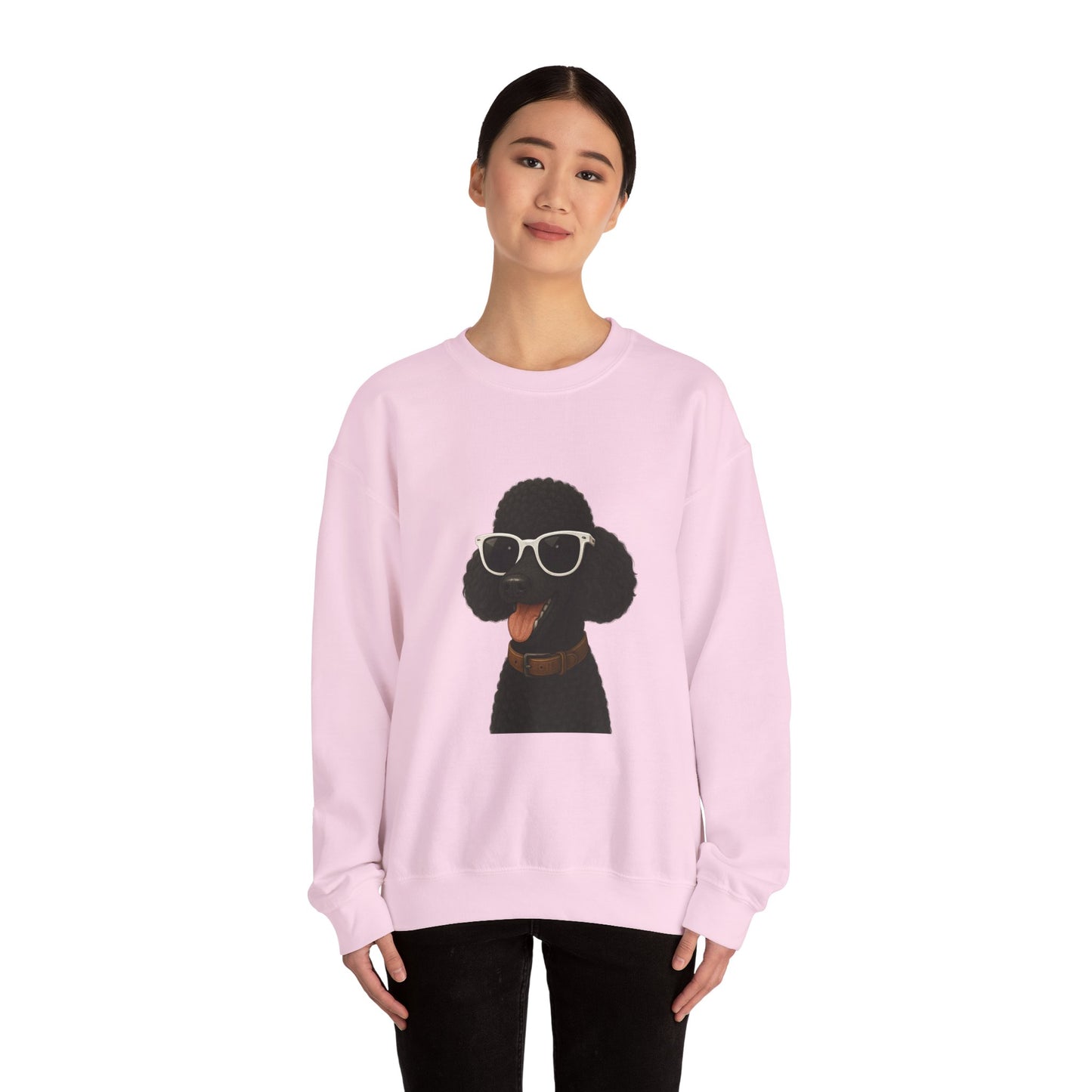 Black Poodle Wearing Sunglasses - Adult Crewneck Sweatshirt