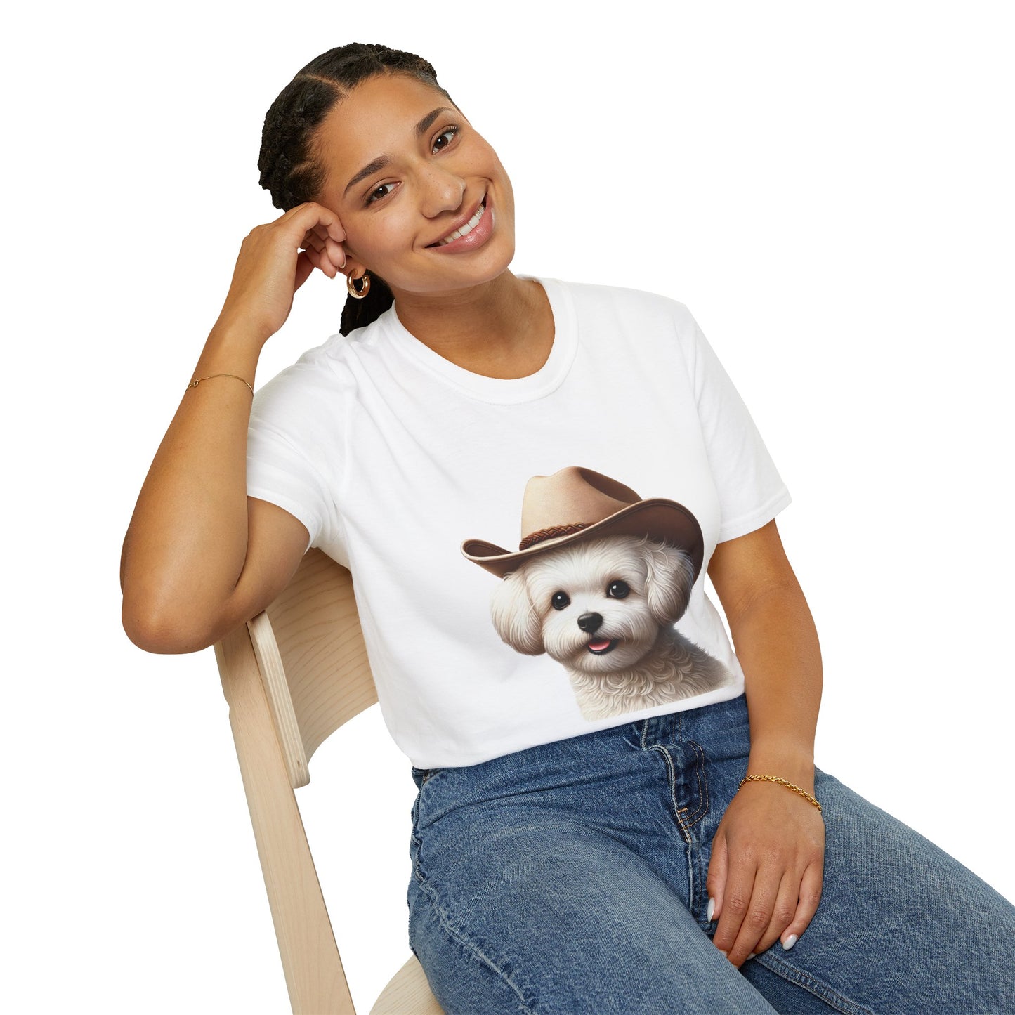 Cute Maltese Wearing Cowgirl Hat - Adult T-shirt - Too Cute Pets