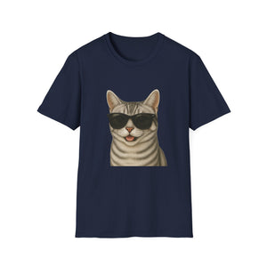 American Shorthair Silver Tabby Wearing Sunglasses - Adult T-Shirt