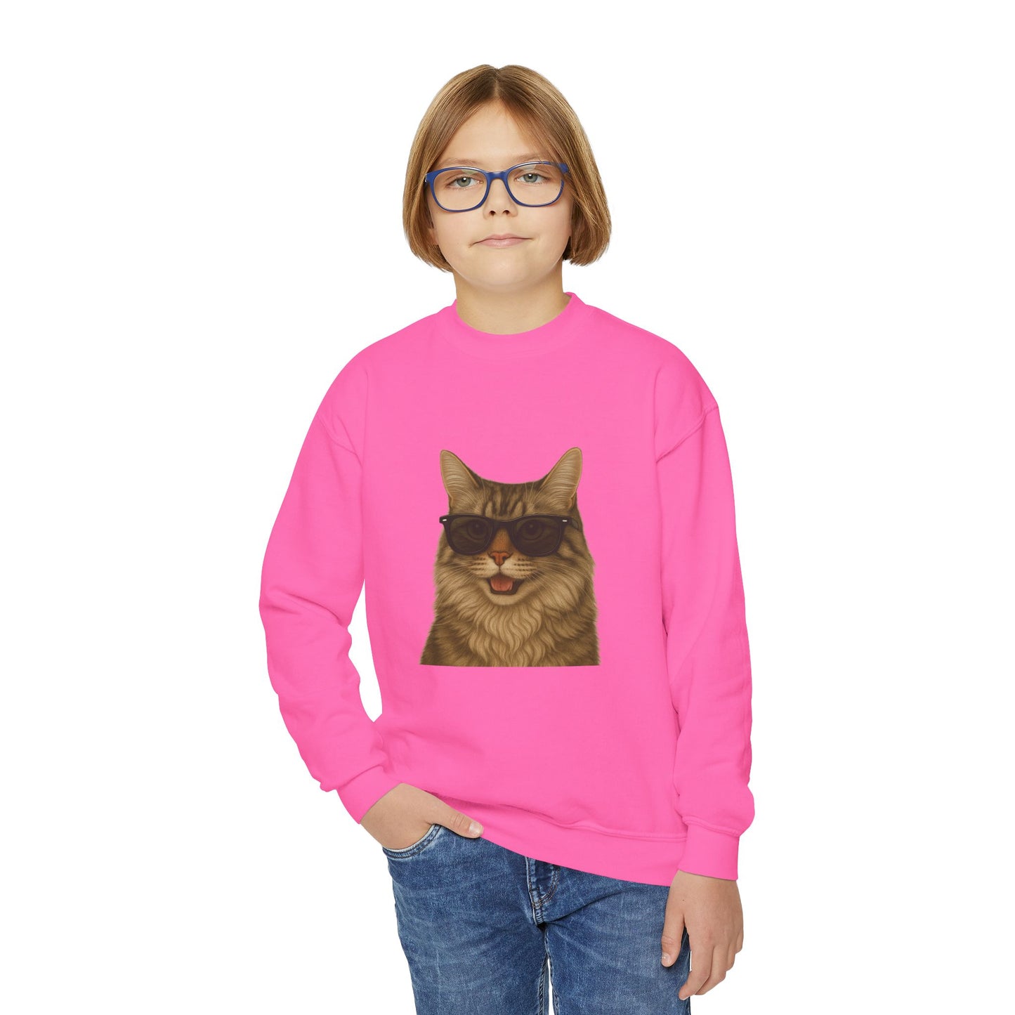 Siberian Cat Wearing Sunglasses - Youth Crewneck Sweatshirt