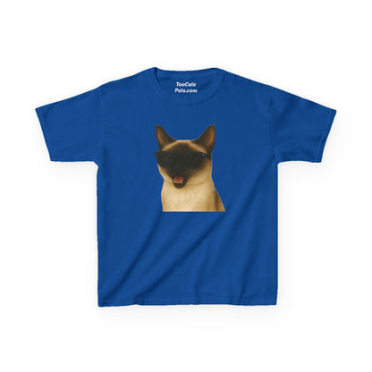 Siamese Cat Wearing Sunglasses Kids Tee