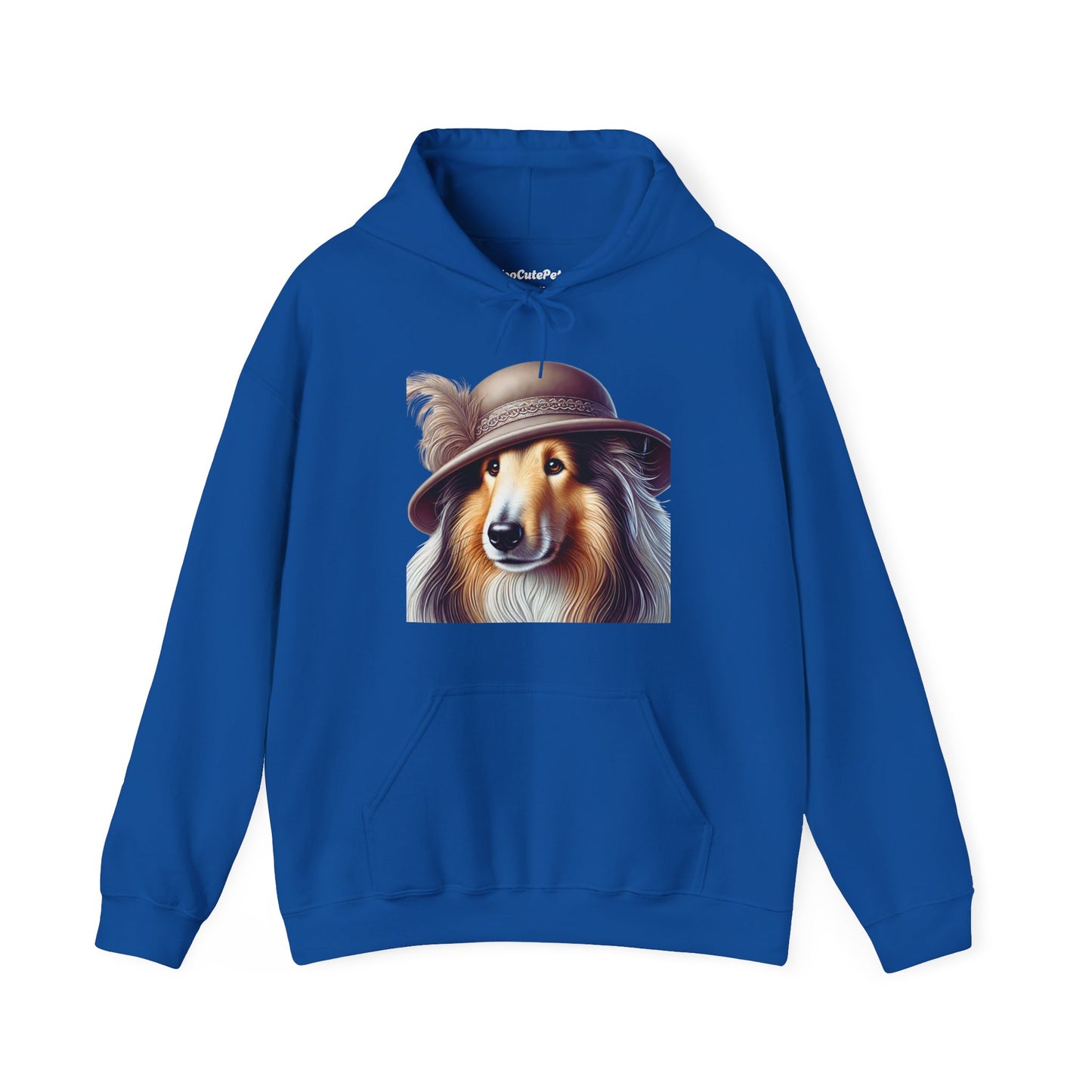 Collie Wearing Cloche Hat - Adult Hoodie - Too Cute Pets