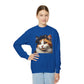 Calico Cat Wearing  a Heart Beret - Youth Crewneck Sweatshirt - Too Cute Pets