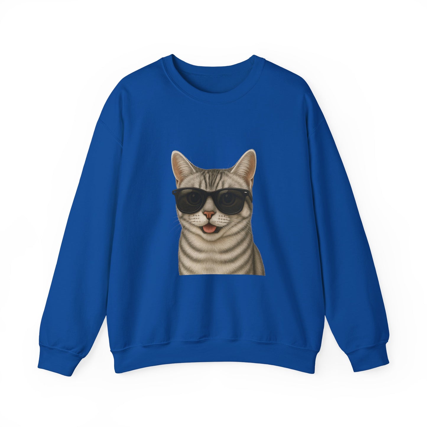 American Shorthair Silver Tabby Wearing Sunglasses - Adult Crewneck Sweatshirt