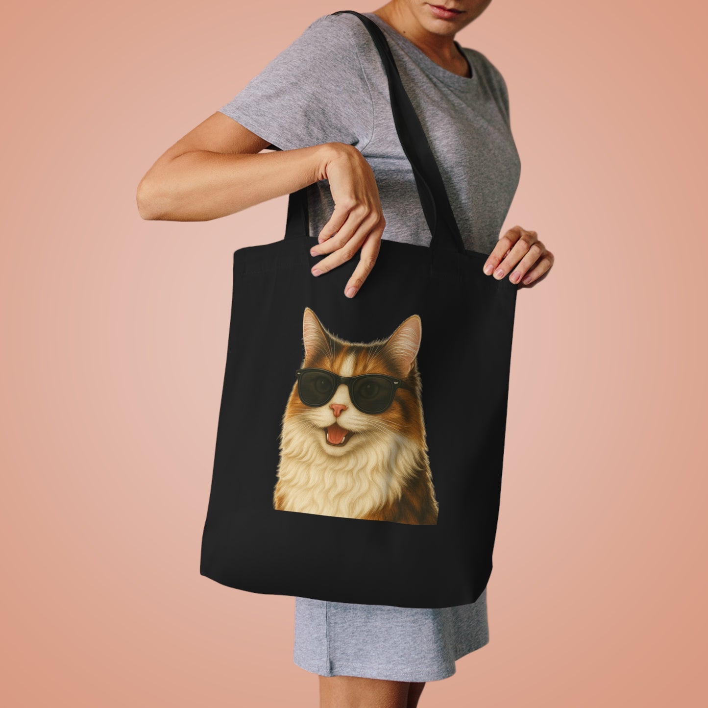 Calico Cat Wearing Sunglasses Cotton Tote Bag