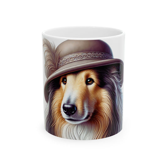 Collie Wearing a Cloche Hat - Ceramic Mug