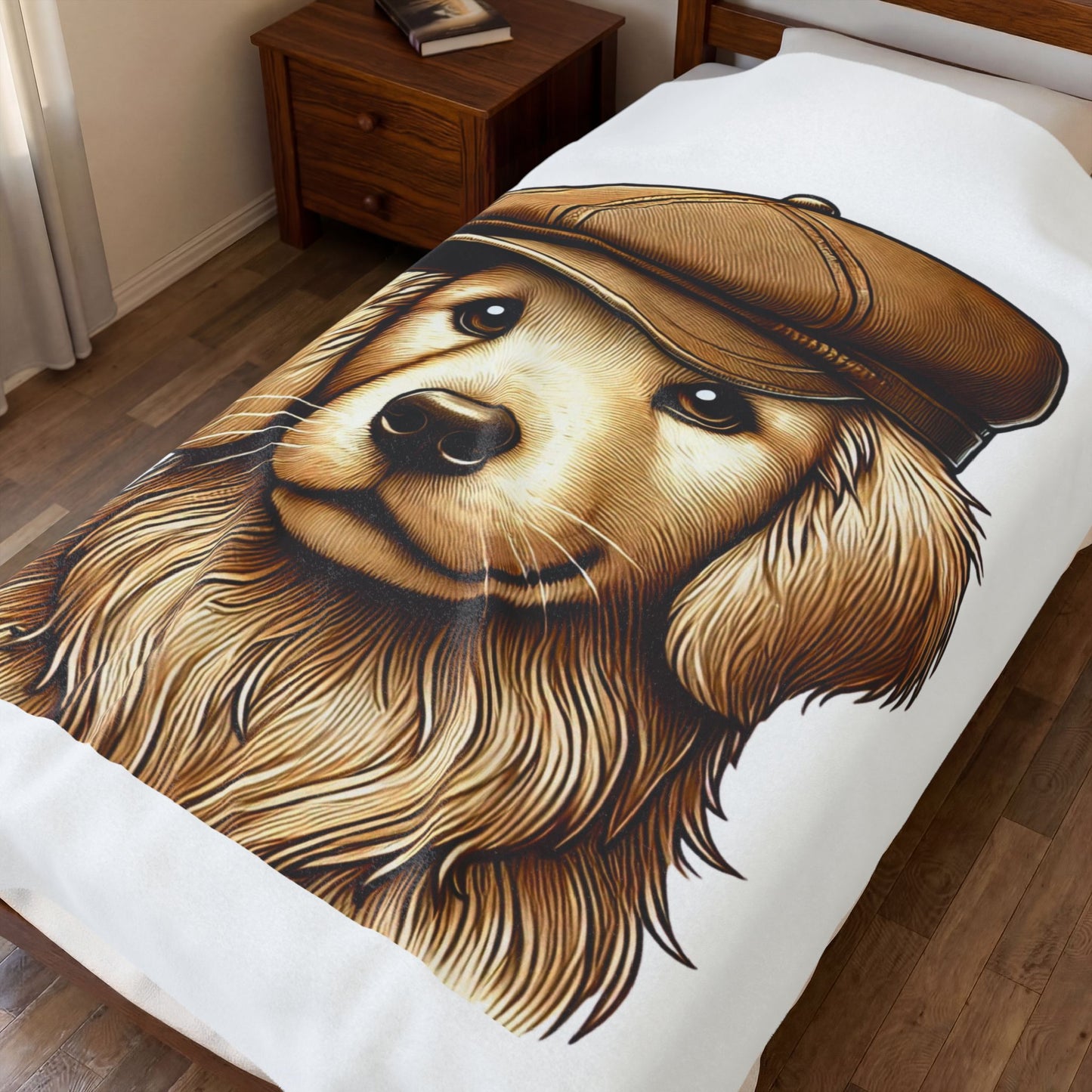 Golden Retriever Wearing a Newsboy Cap - Sherpa Blanket