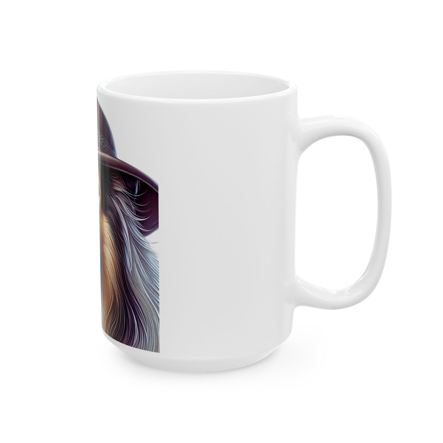 Collie Wearing a Cloche Hat - Ceramic Mug