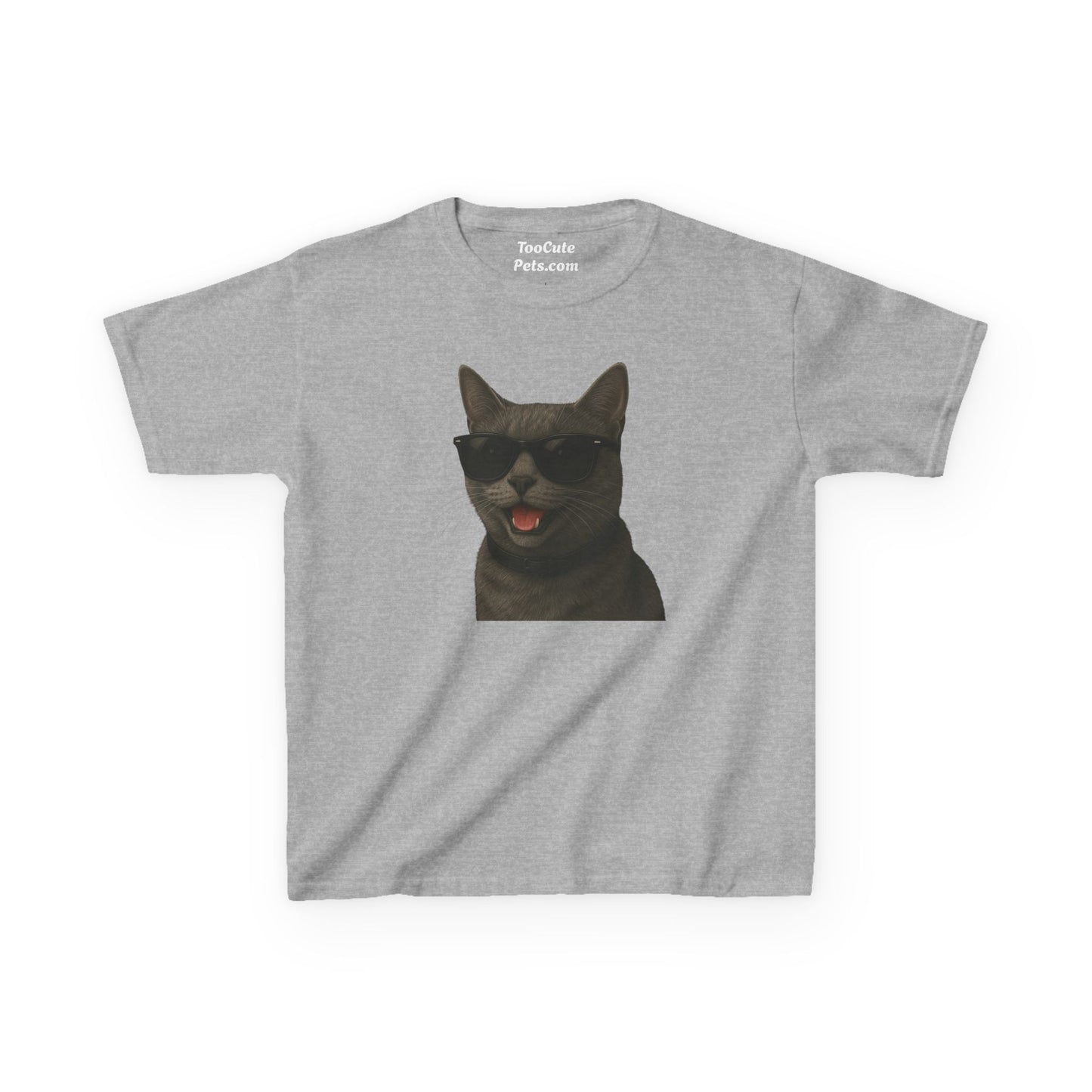 Gray Domestic Shorthaired Cat Wearing Sunglasses Kids Tee