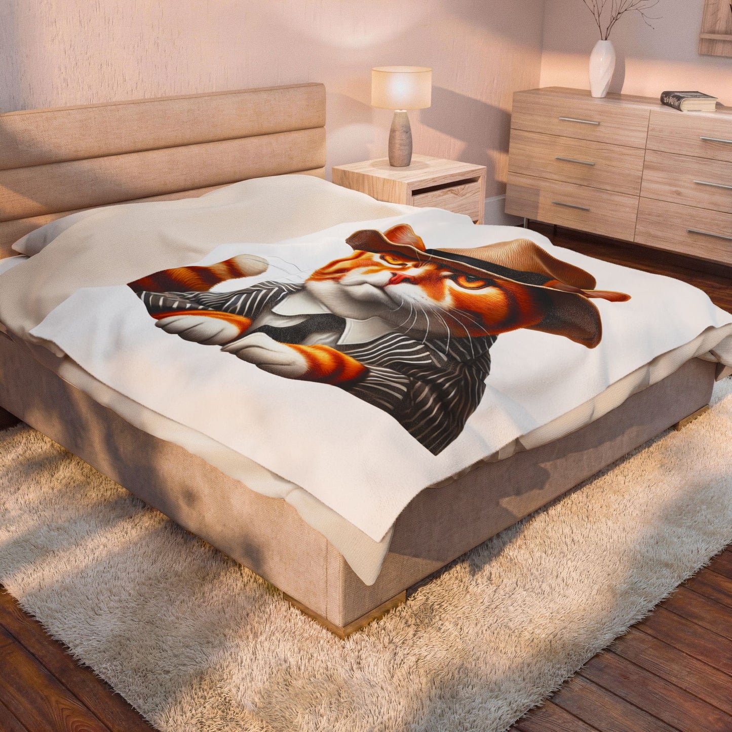 Tabby Cat Wearing a Fedora - Sherpa Blanket