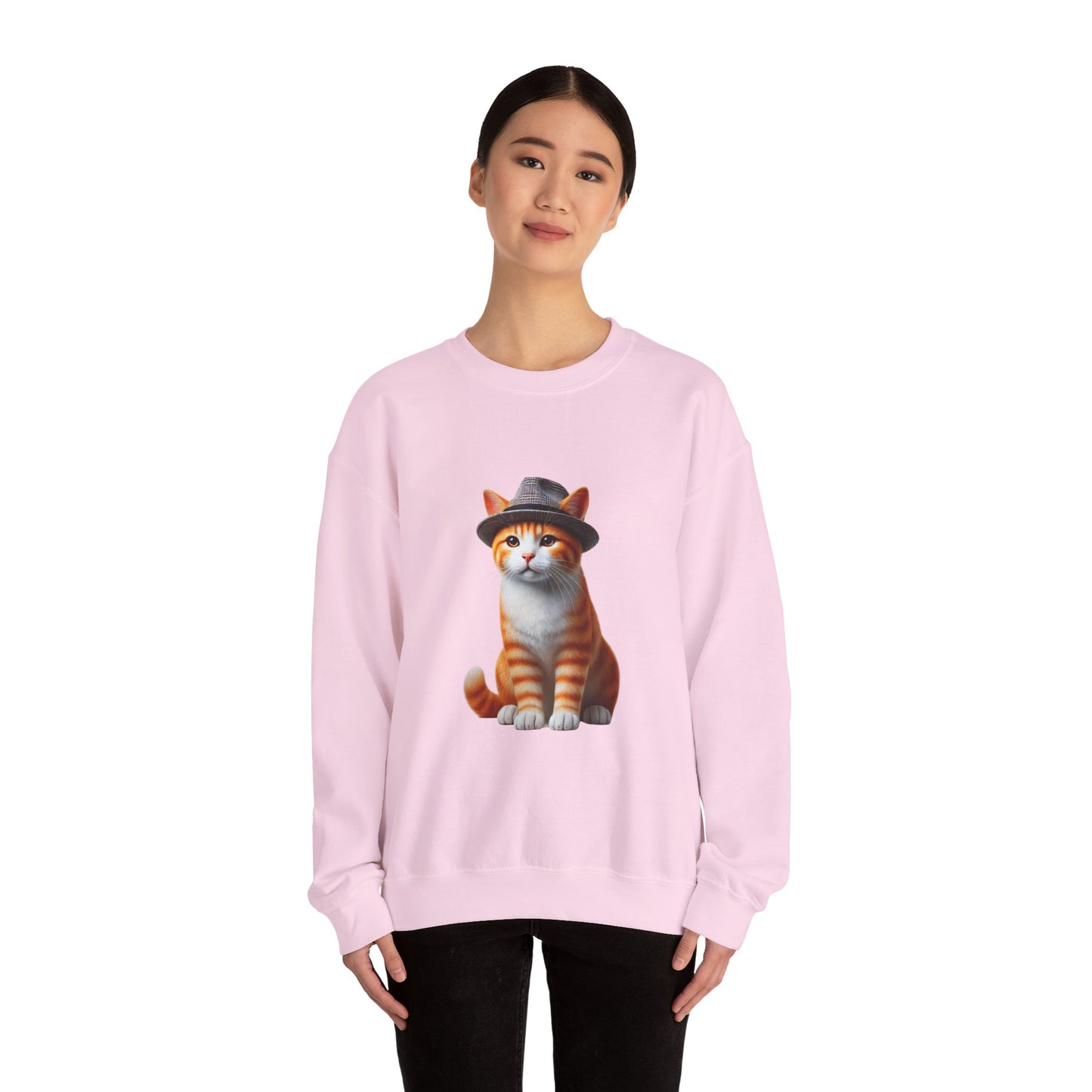 Cool Tabby Kitten Wearing Fedora Hat - Adult Crewneck Sweatshirt - Too Cute Pets