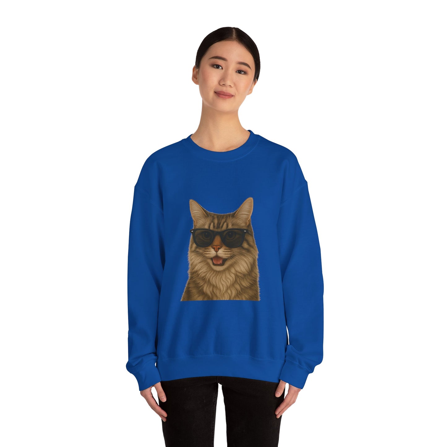 Siberian Cat Wearing Sunglasses - Adult Crewneck Sweatshirt
