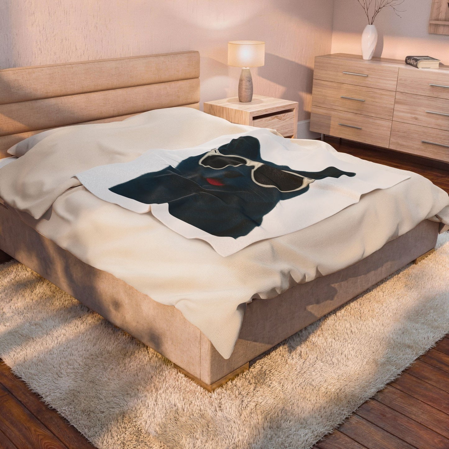 Russian Blue Cat Wearing Sunglasses - Sherpa Blanket