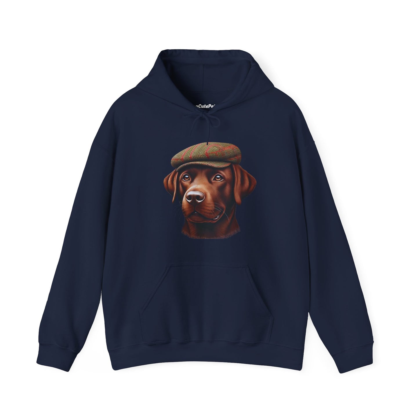 Brown Labrador Wearing Tweed Flat Cap - Adult Hoodie - Too Cute Pets