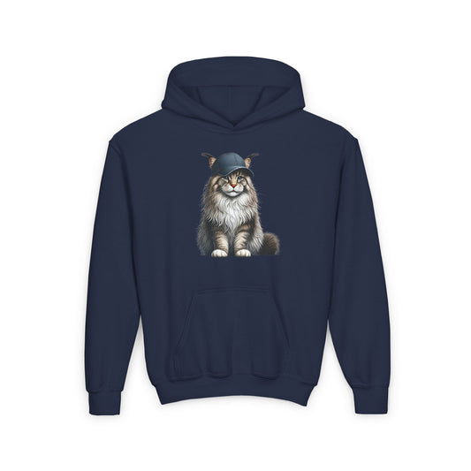 Maine Coon Wearing Baseball Cap -  Hooded Youth Sweatshirt - Too Cute Pets