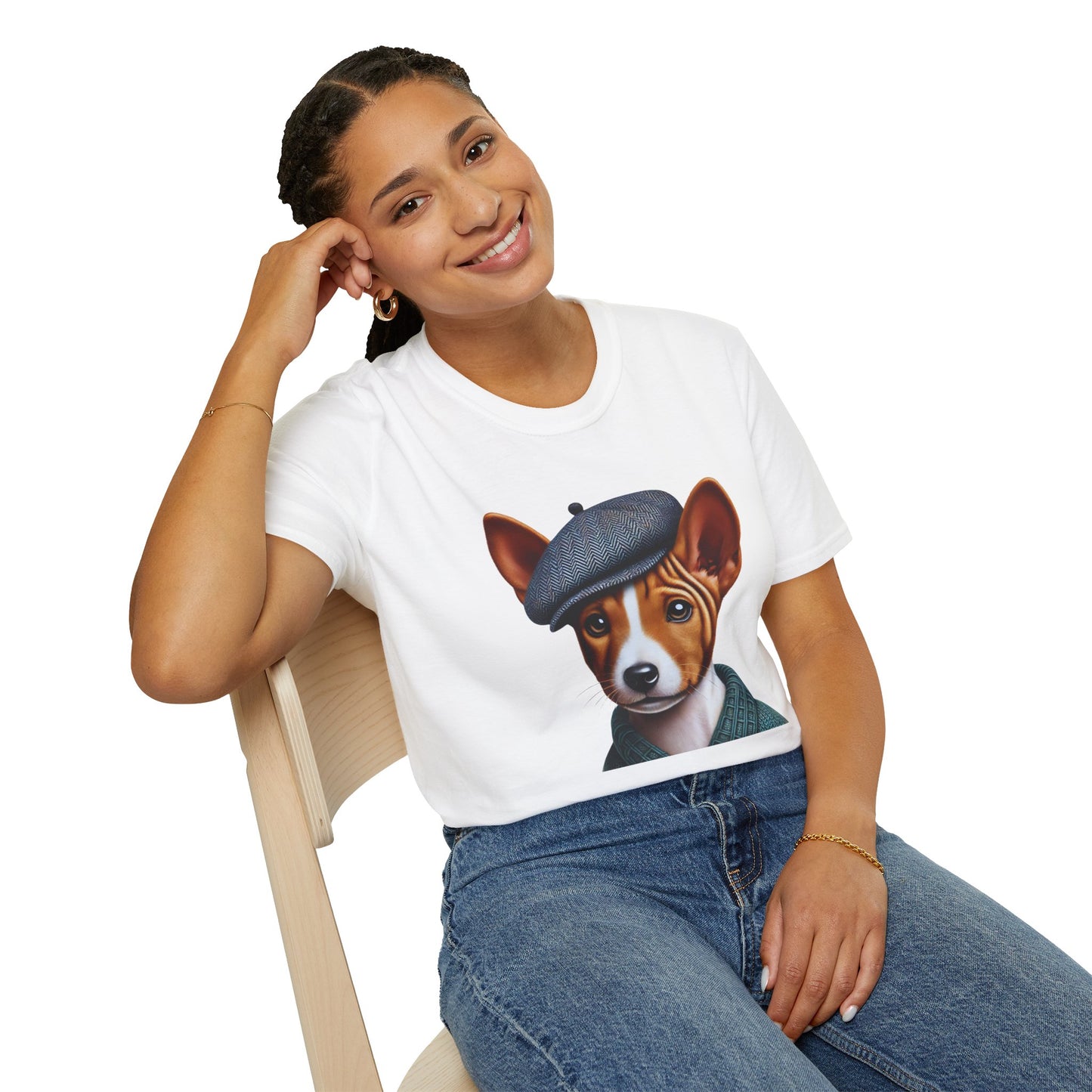 Basenji Pup Wearing Tweed Cap - Adult T-Shirt - Too Cute Pets