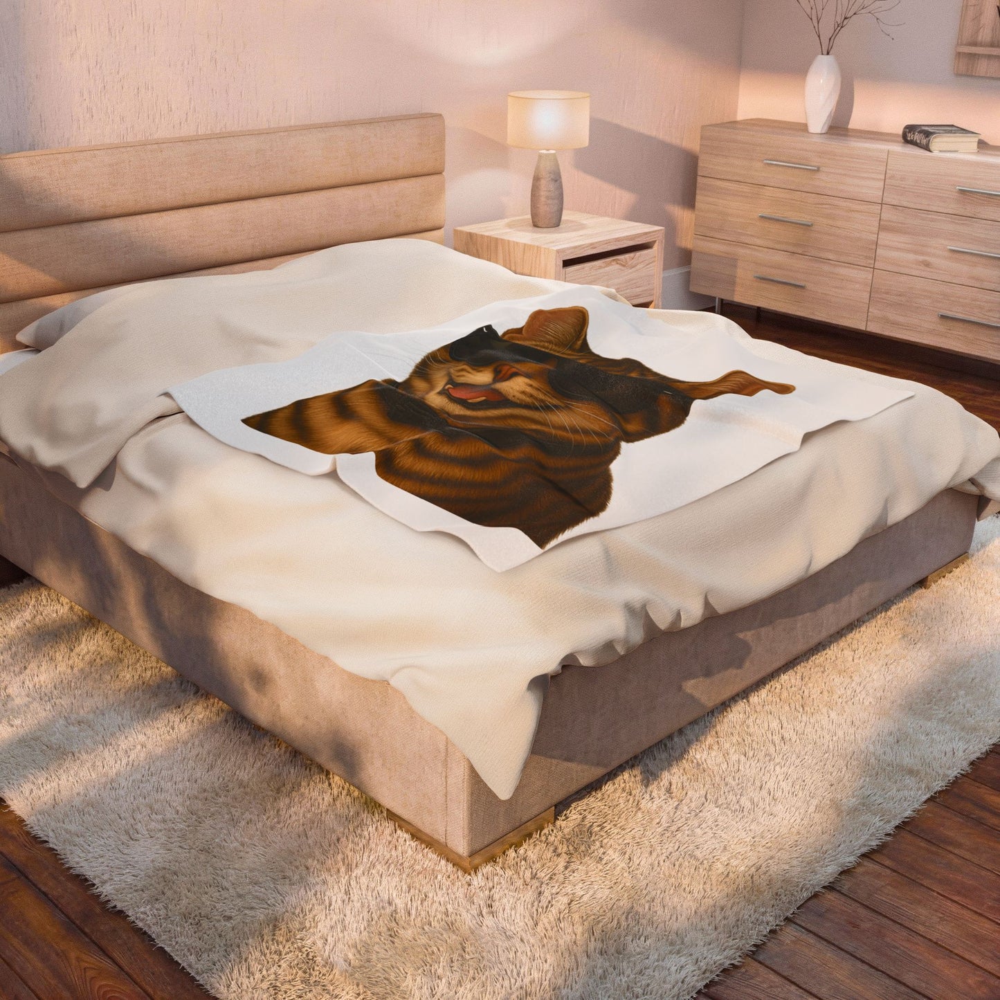 Tabby Cat Wearing Sunglasses - Sherpa Blanket