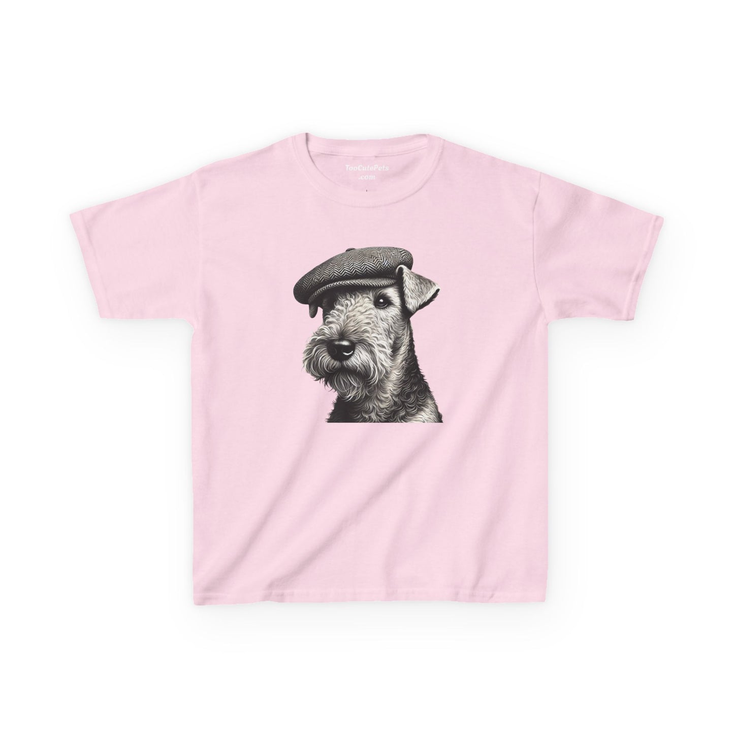 Airedale Terrier Wearing Tweed Flat Cap (Black & White)-  Youth T-Shirt  - Too Cute Pets
