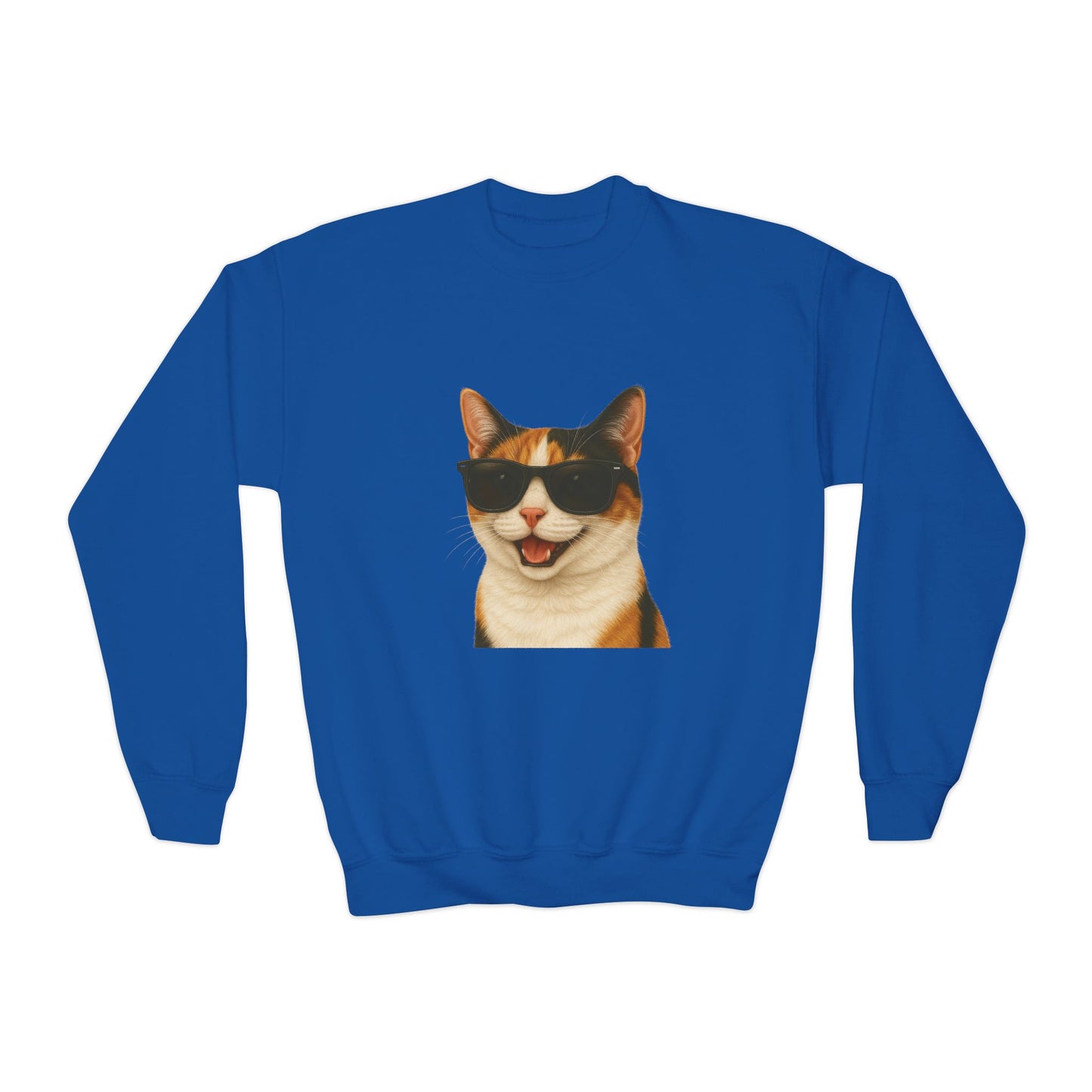 Calico Domestic Shorthaired Cat Wearing Sunglasses - Youth Sweatshirt