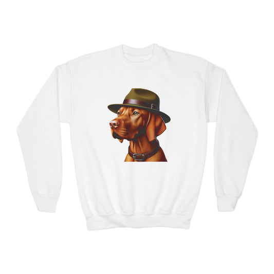 Vizsla Wearing Campaign Hat - Youth Sweatshirt - Too Cute Pets