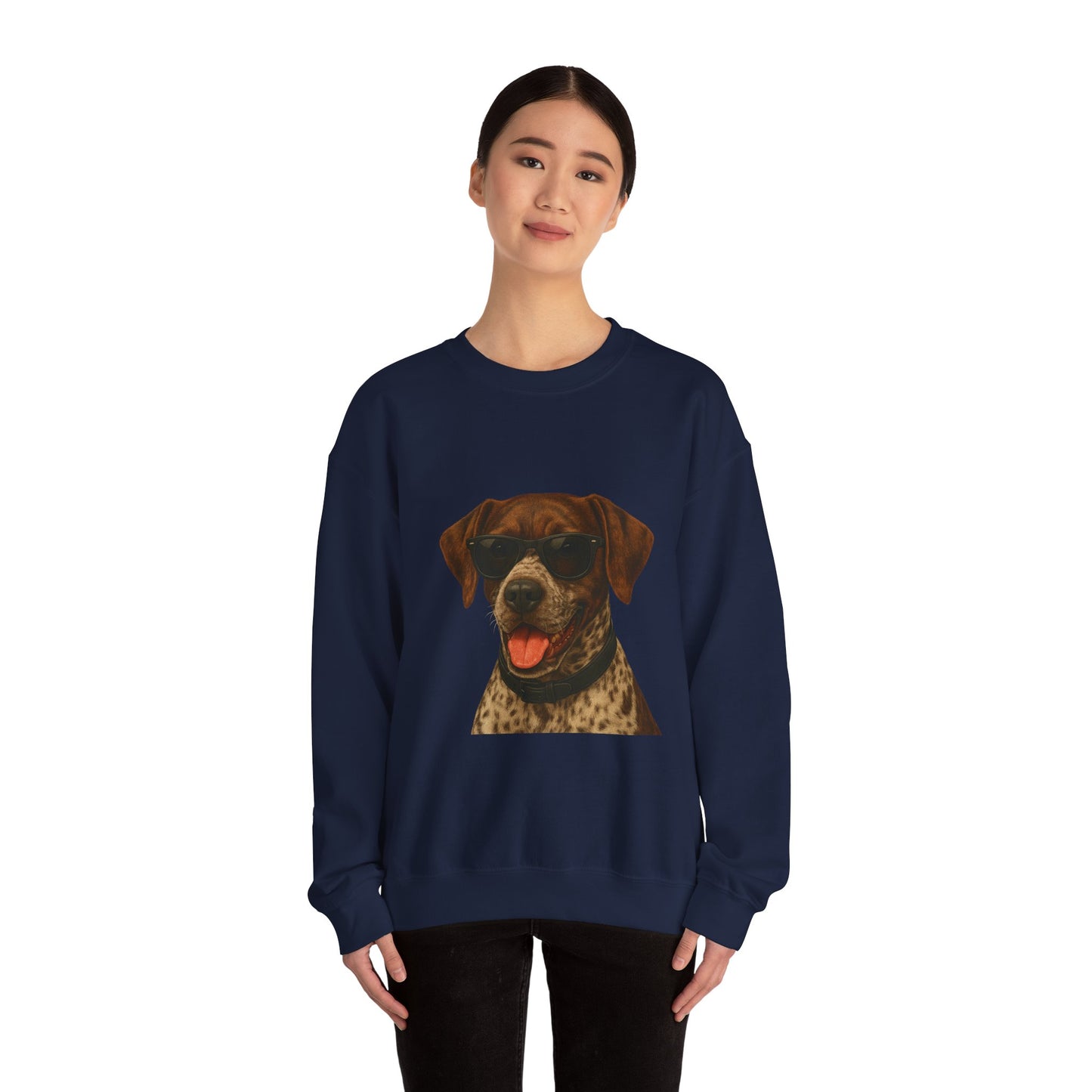 German Shorthaired Pointer Wearing Sunglasses - Adult Crewneck Sweatshirt