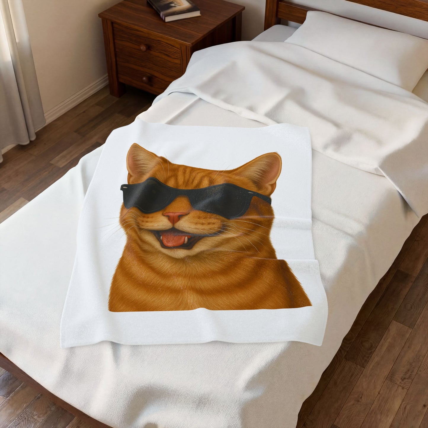 Orange Tabby Cat Wearing Sunglasses - Sherpa Blanket