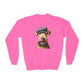 Aerdale Terrier Wearing Tweed Flat Cap- Youth Crewneck Sweatshirt - Too Cute Pets