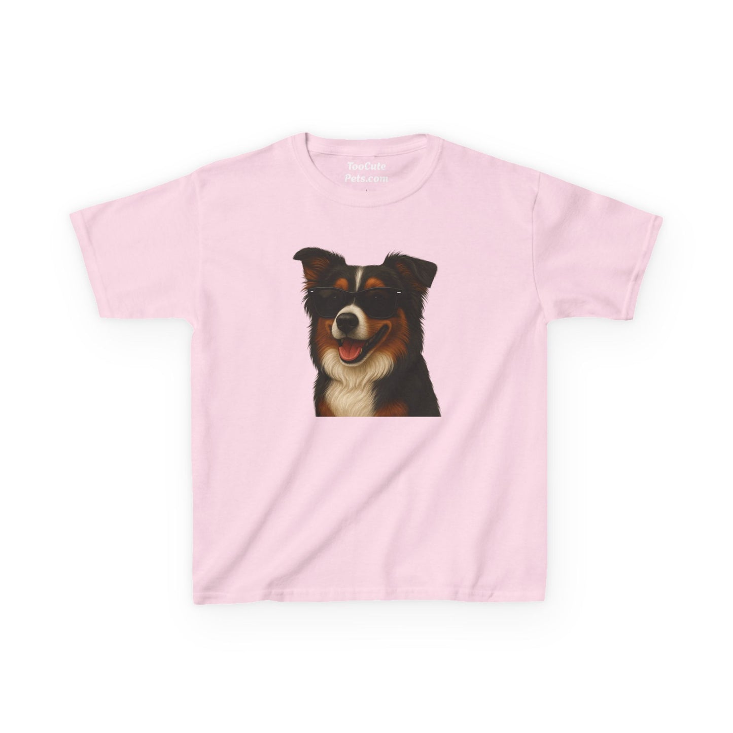 Kids Tee with Australian Shepherd Wearing Sunglasses
