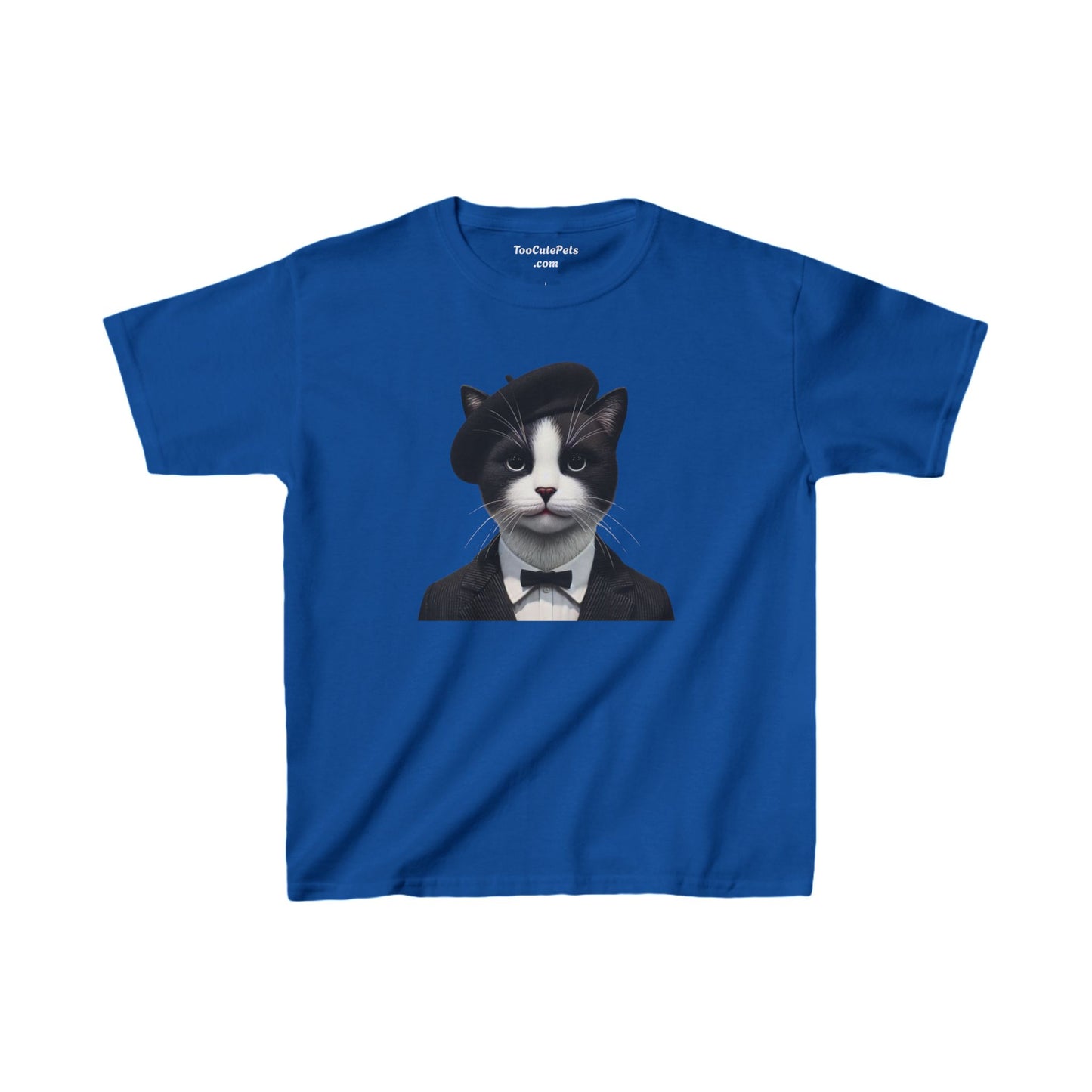 Tuxedo Cat Wearing A Tuxedo an Beret Youth T-Shirt  - Too Cute Pets