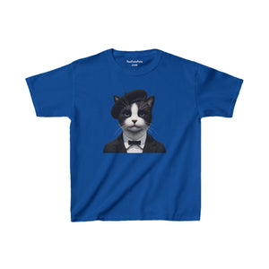 Tuxedo Cat Wearing A Tuxedo an Beret Youth T-Shirt  - Too Cute Pets