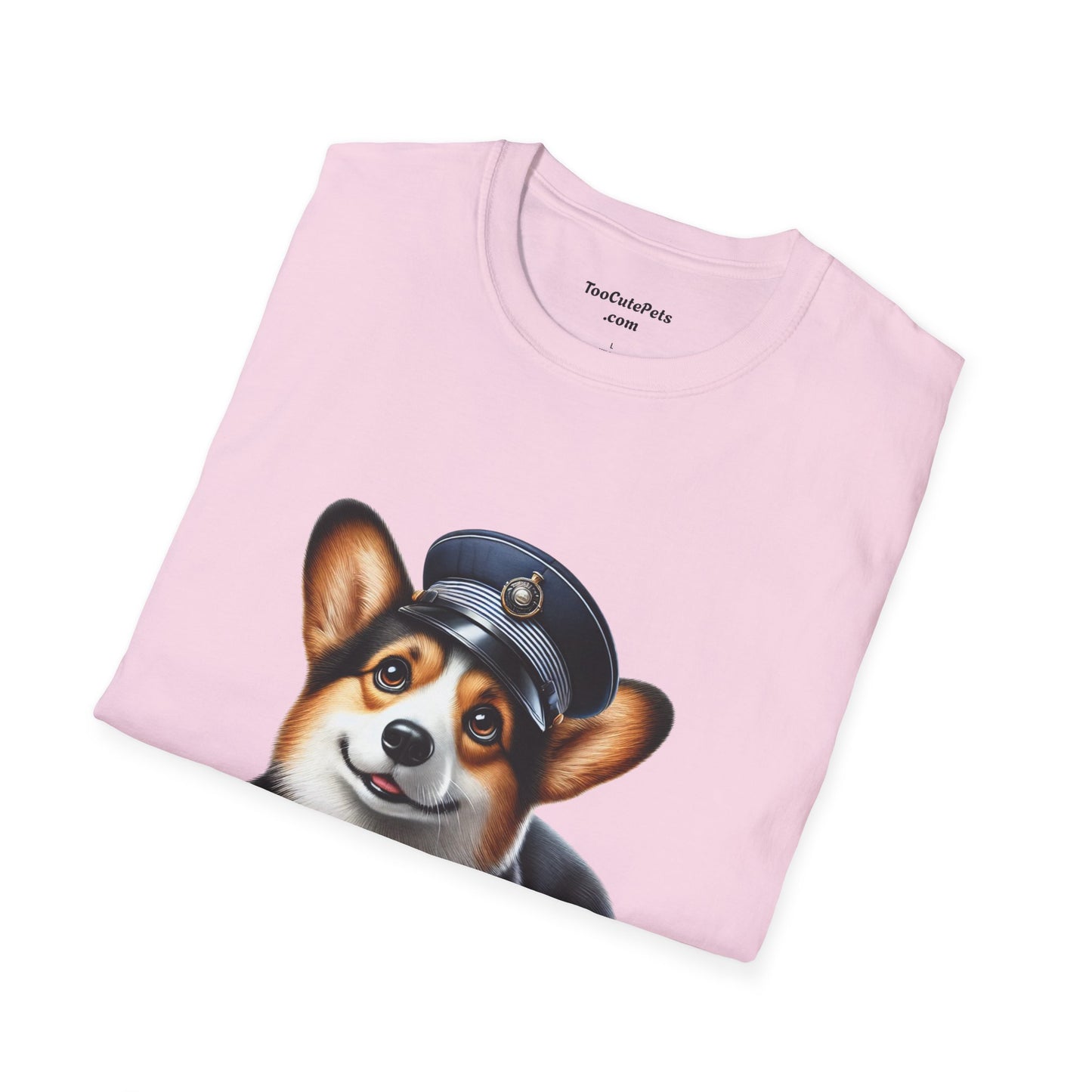 Cute Corgi Wearing A Train Conductors Hat -  Adult T-Shirt - Too Cute Pets