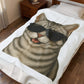 American Shorthair Silver Tabby Wearing Sunglasses - Sherpa Blanket