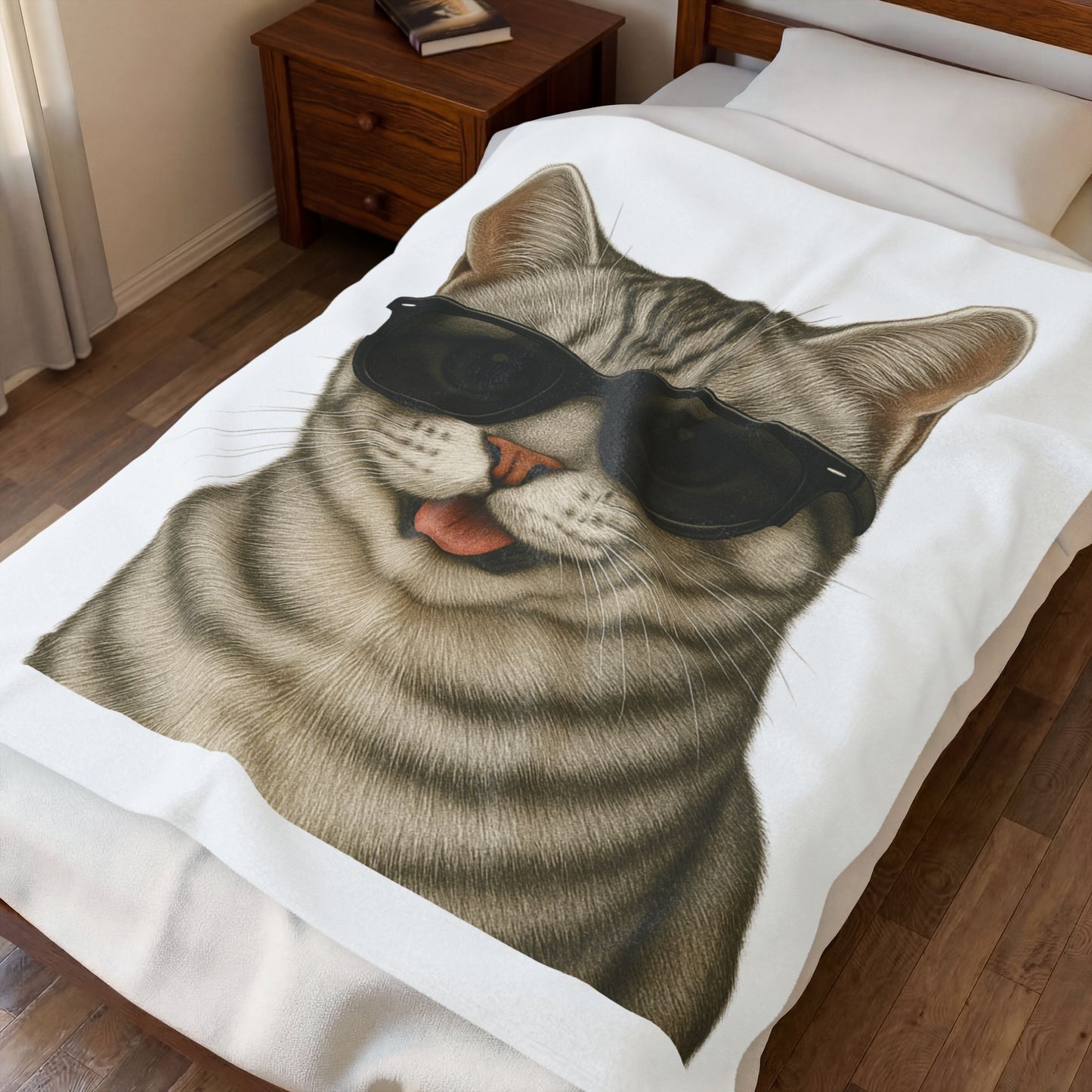 American Shorthair Silver Tabby Wearing Sunglasses - Sherpa Blanket