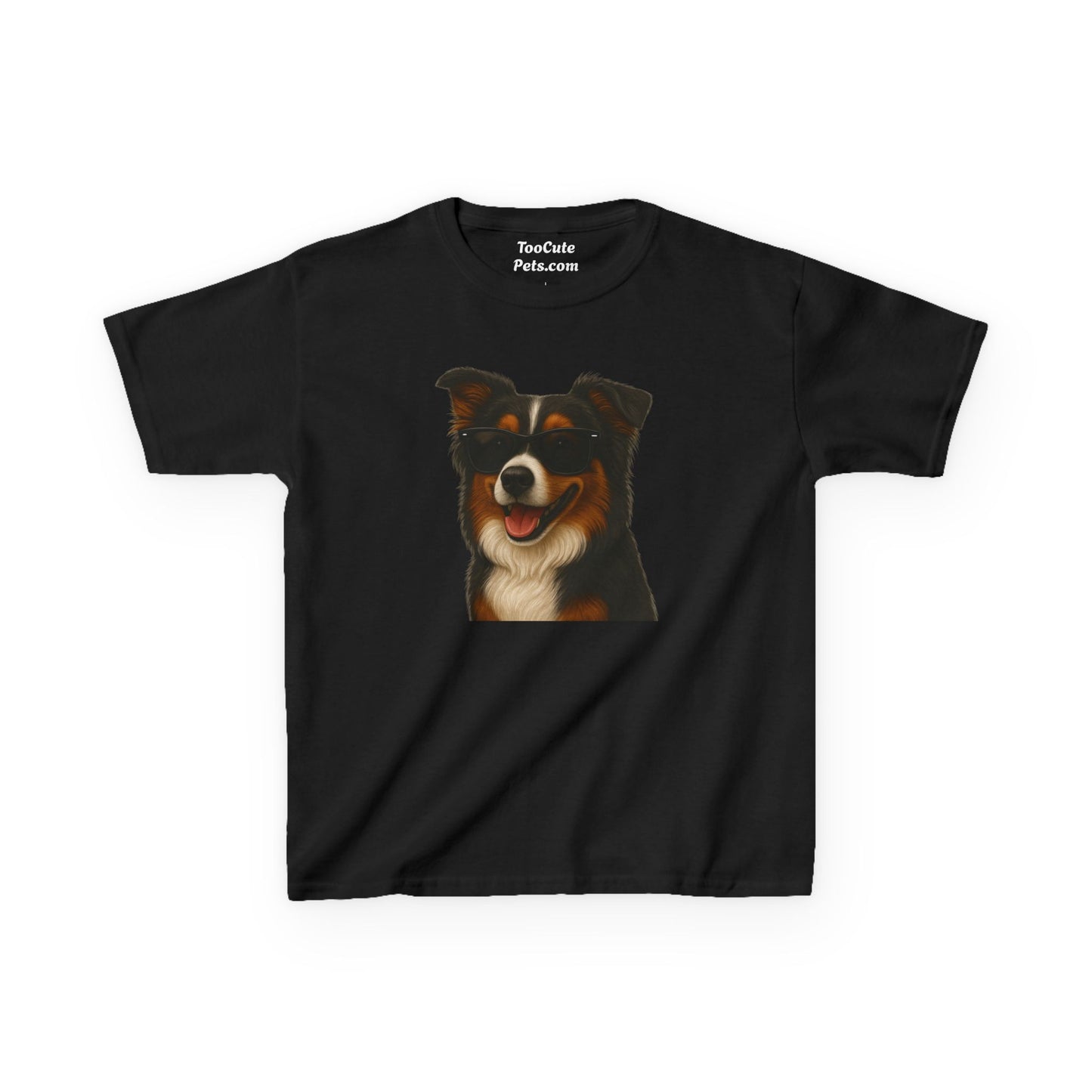 Kids Tee with Australian Shepherd Wearing Sunglasses