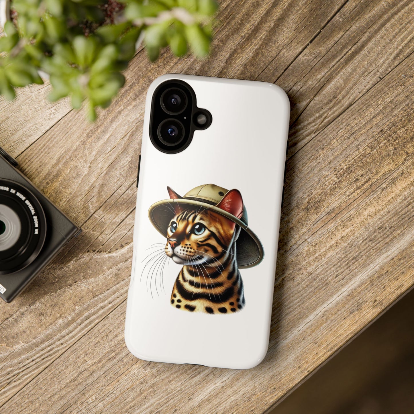 Bengal Cat Wearing a Safari Hat - Tough Phone Case