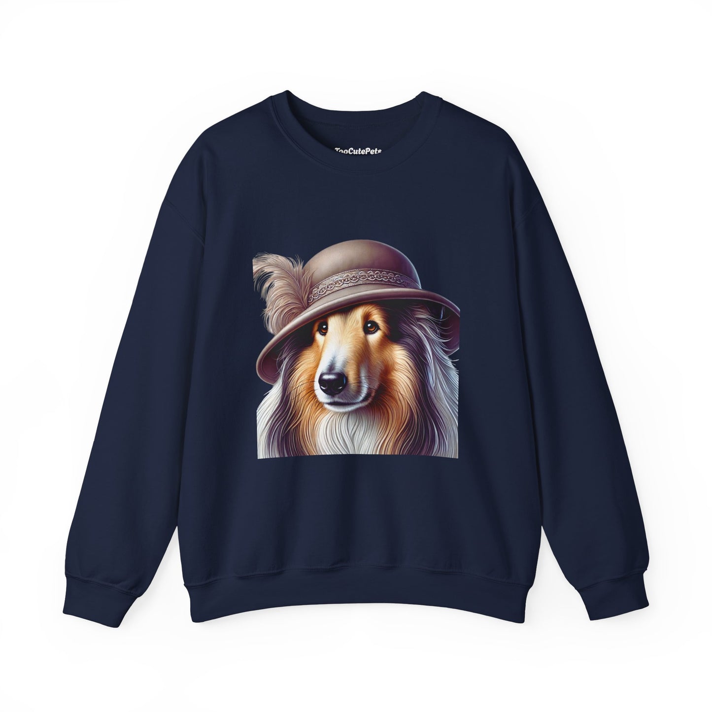 Collie Wearing Cloche Hat - Adult Crewneck Sweatshirt - Too Cute Pets