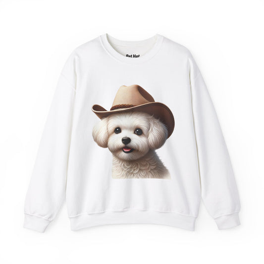 Cute Maltese Wearing A Cowgirl Hat- Adult Crewneck Sweatshirt - Too Cute Pets