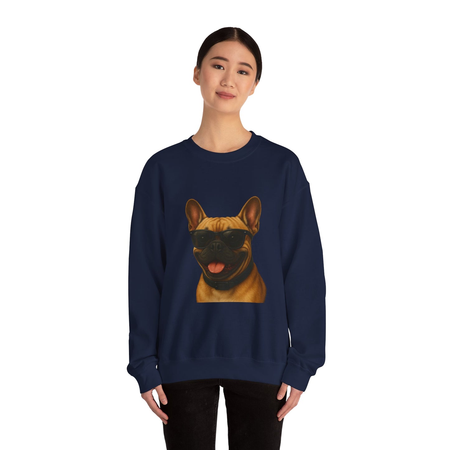 French Bulldog Wearing Sunglasses - Adult Crewneck Sweatshirt