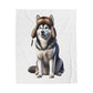 Husky Wearing a Fur Hunter Hat - Sherpa Blanket