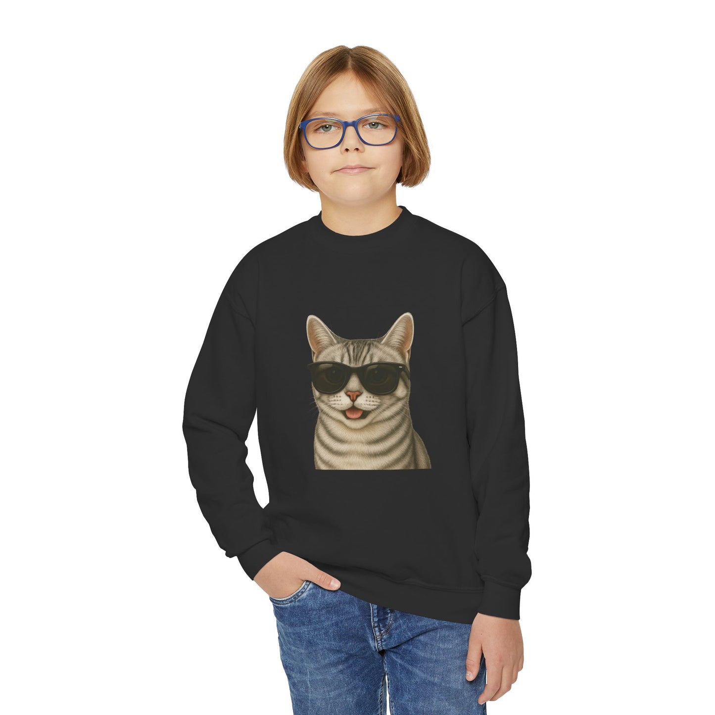 American Shorthair Silver Tabby Cat Wearing Sunglasses - Youth Sweatshirt