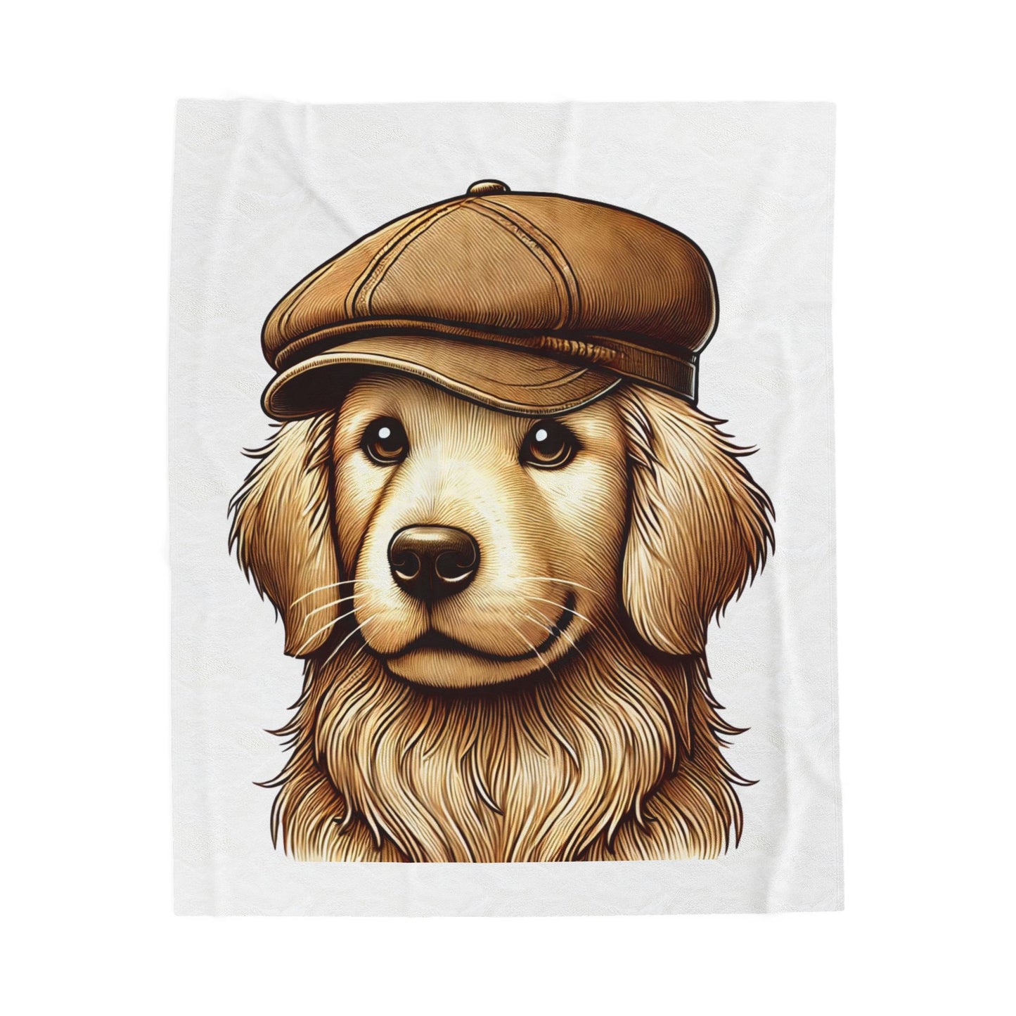 Golden Retriever Wearing a Newsboy Cap - Sherpa Blanket