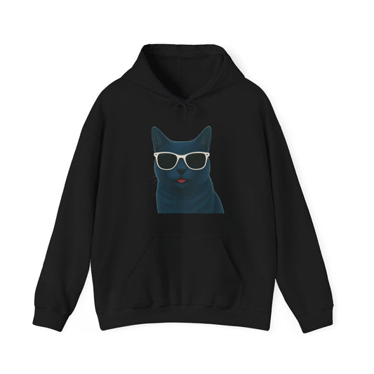 Russian Blue Cat Wearing Sunglasses - Adult Hoodie
