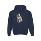 Black and White Cat Wearing A Beret-  Youth Hoodie
