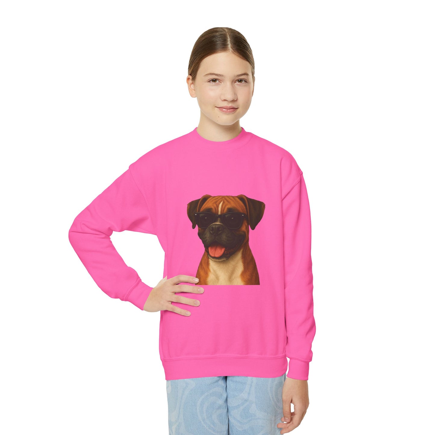 Boxer Dog Wearing Sunglasses - Youth Crewneck Sweatshirt