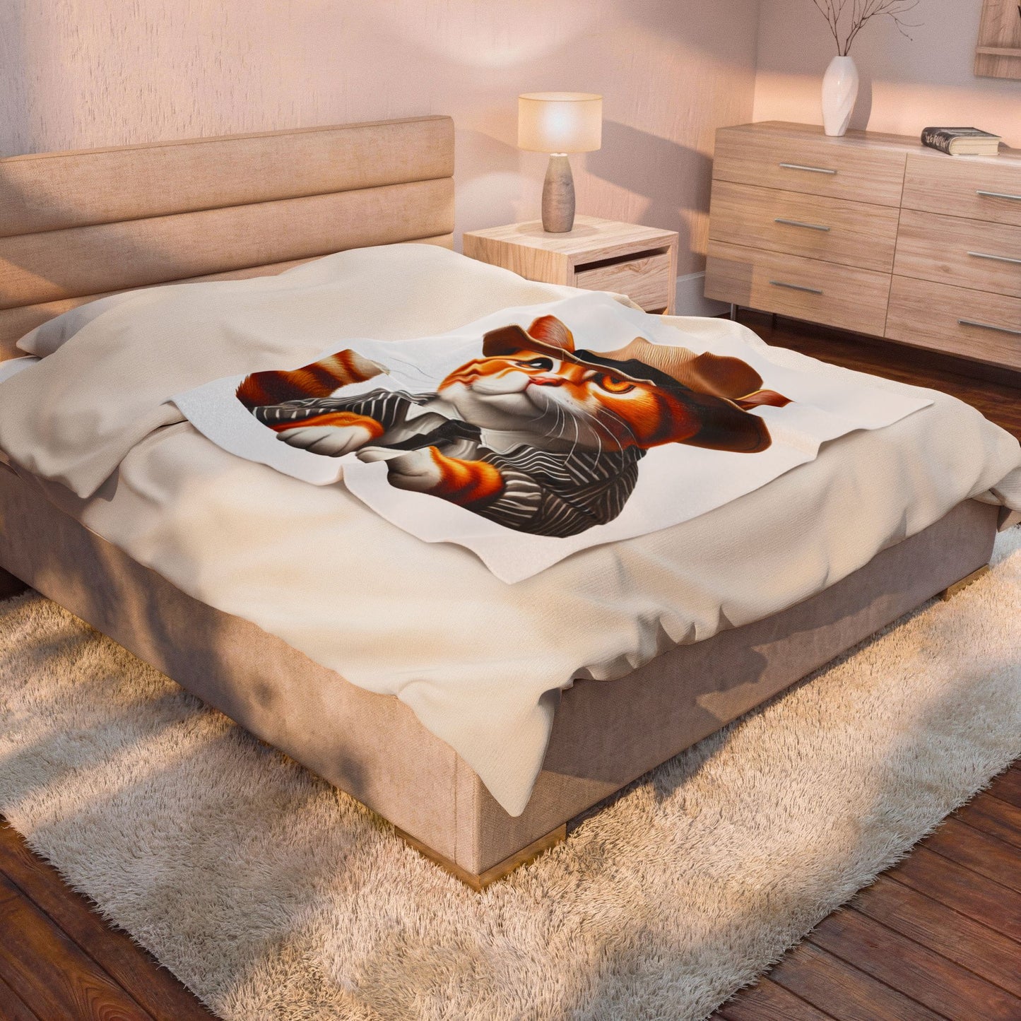 Tabby Cat Wearing a Fedora - Sherpa Blanket